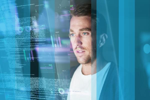 young employee looking at business data from people analytics
